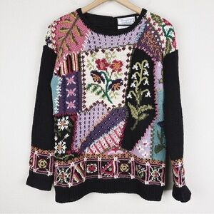 Vintage Knitted By Hand Colorful Floral Sweater Northern Isles